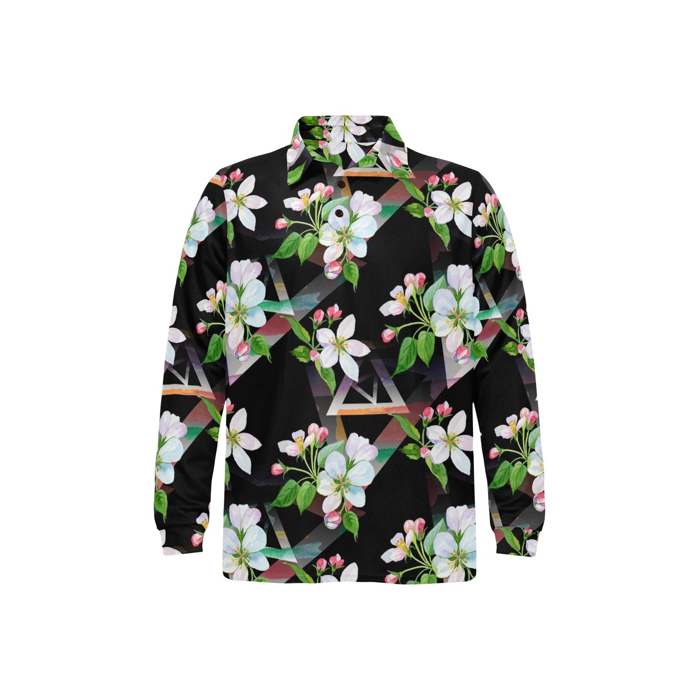 Apple blossom Pattern Print Design AB07 Long Sleeve Polo Shirt For Men's