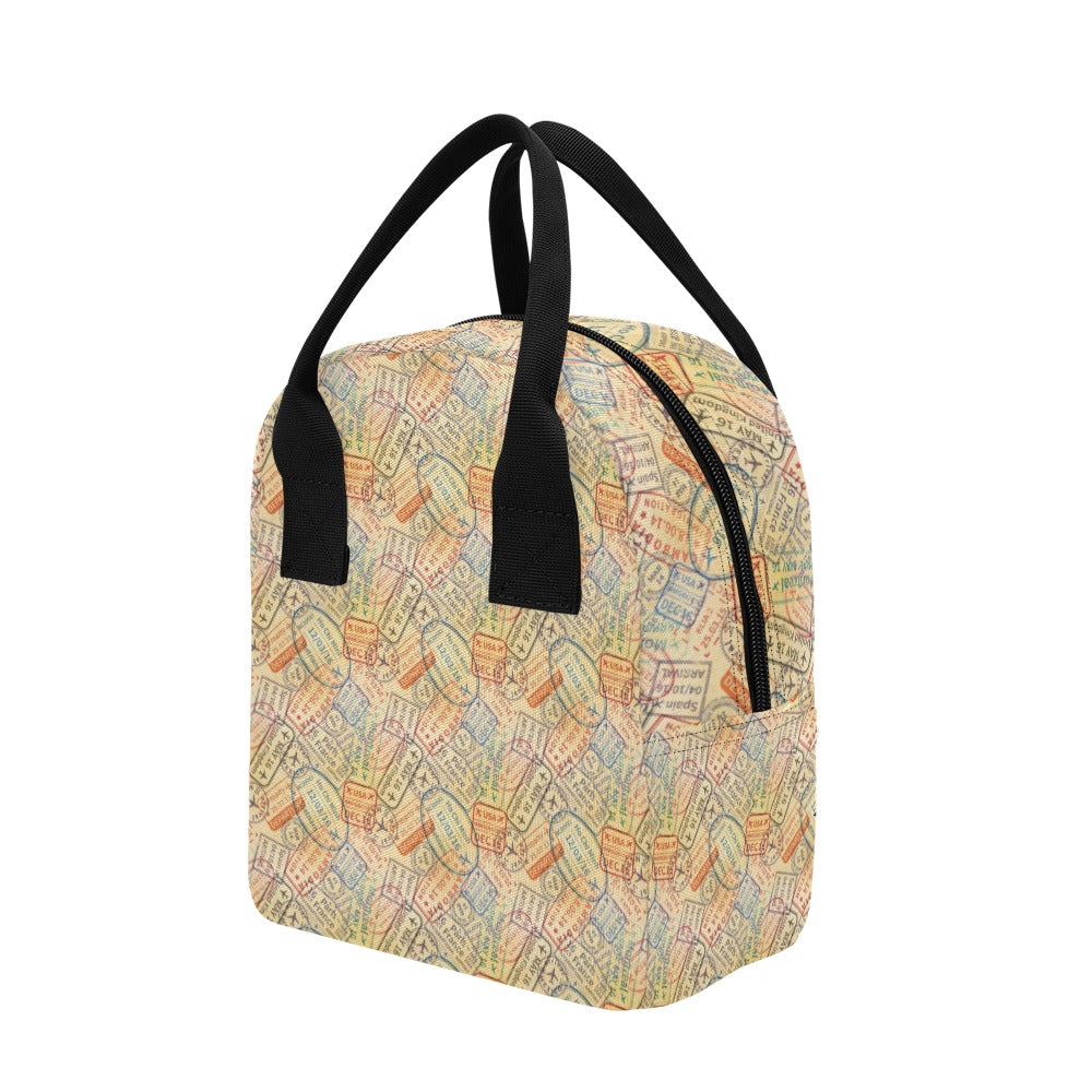 Travel Stamp Print Design LKS302 Insulated Lunch Bag