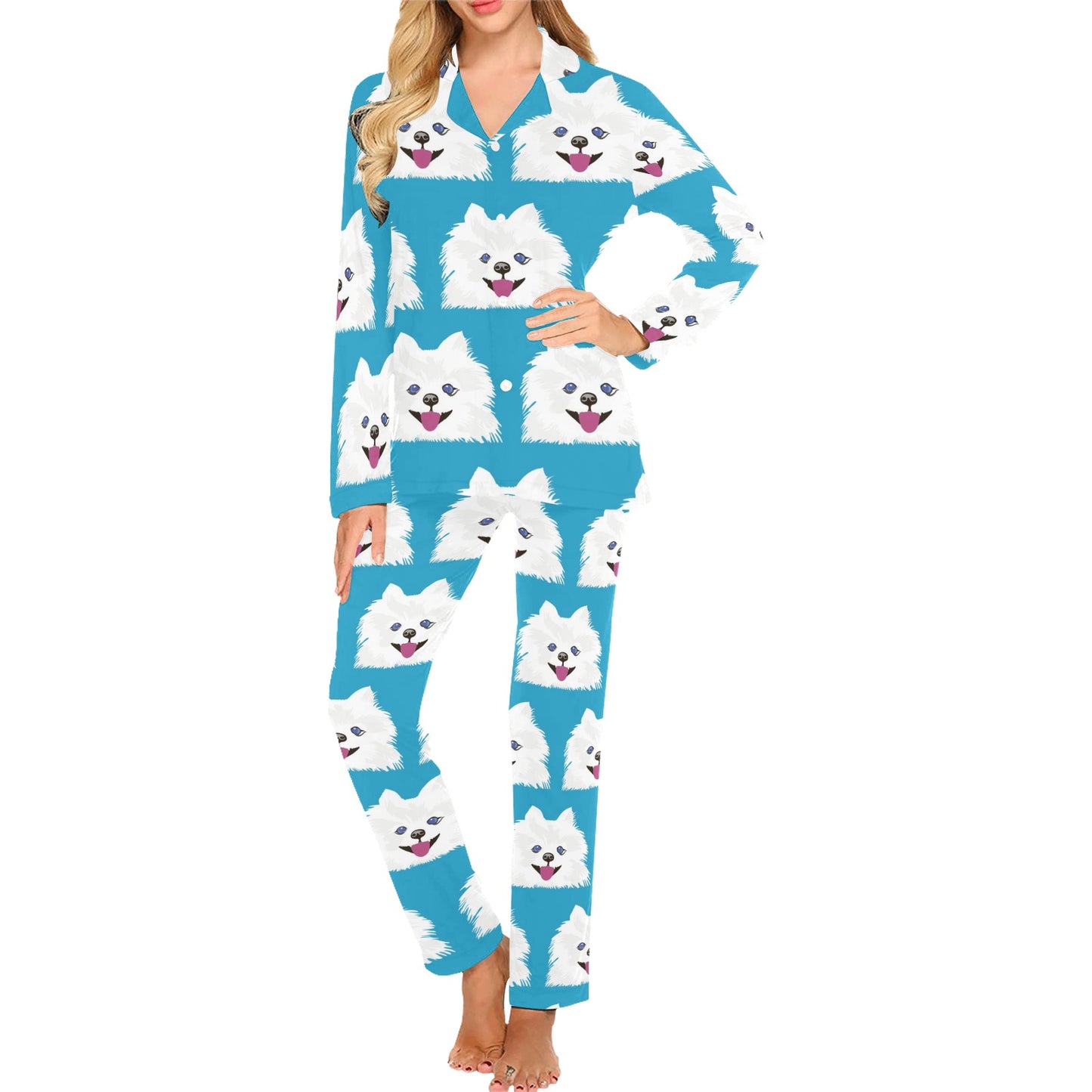 Pomeranians Pattern Print Design A05 Women's Long Pajama Set