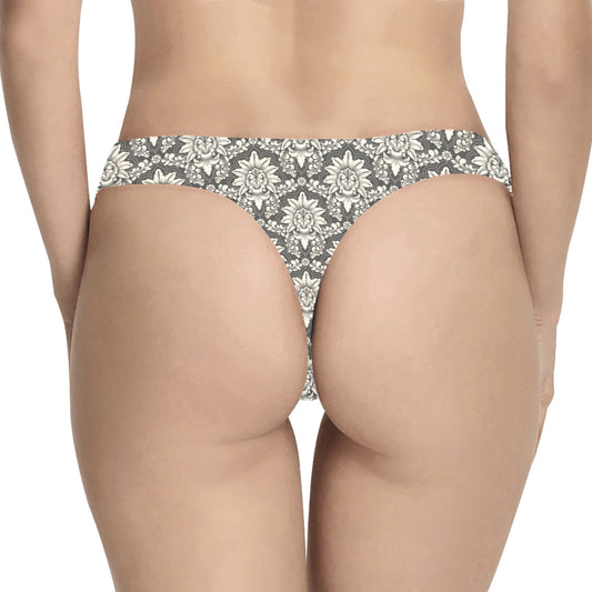 Damask Elegant Print Pattern Women's Thongs
