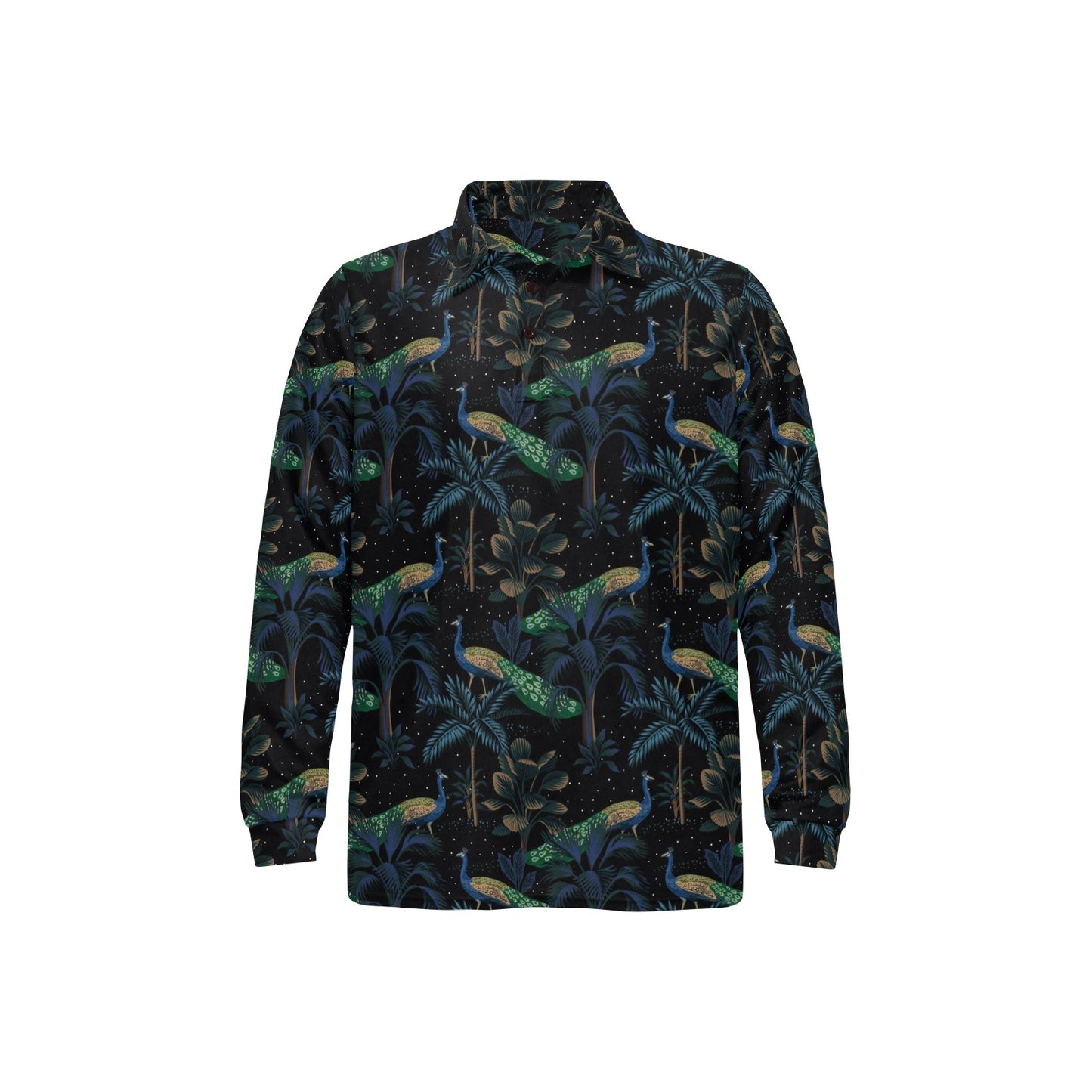 Rainforest Peacock Pattern Print Design A04 Long Sleeve Polo Shirt For Men's