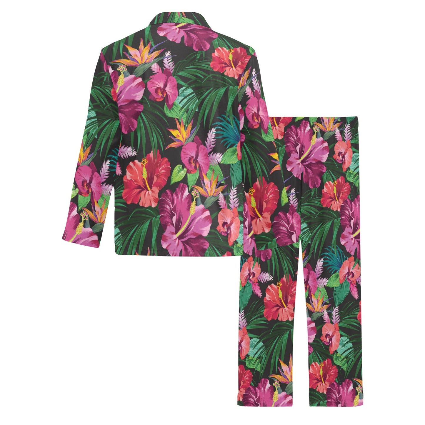 Hawaiian Flower Hibiscus tropical Men's Long Pajama Set