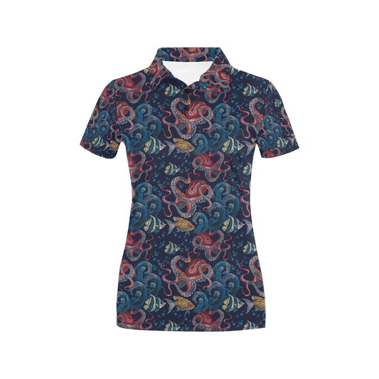 Underwater Giant Squid Print Design LKS302 Women's Polo Shirt