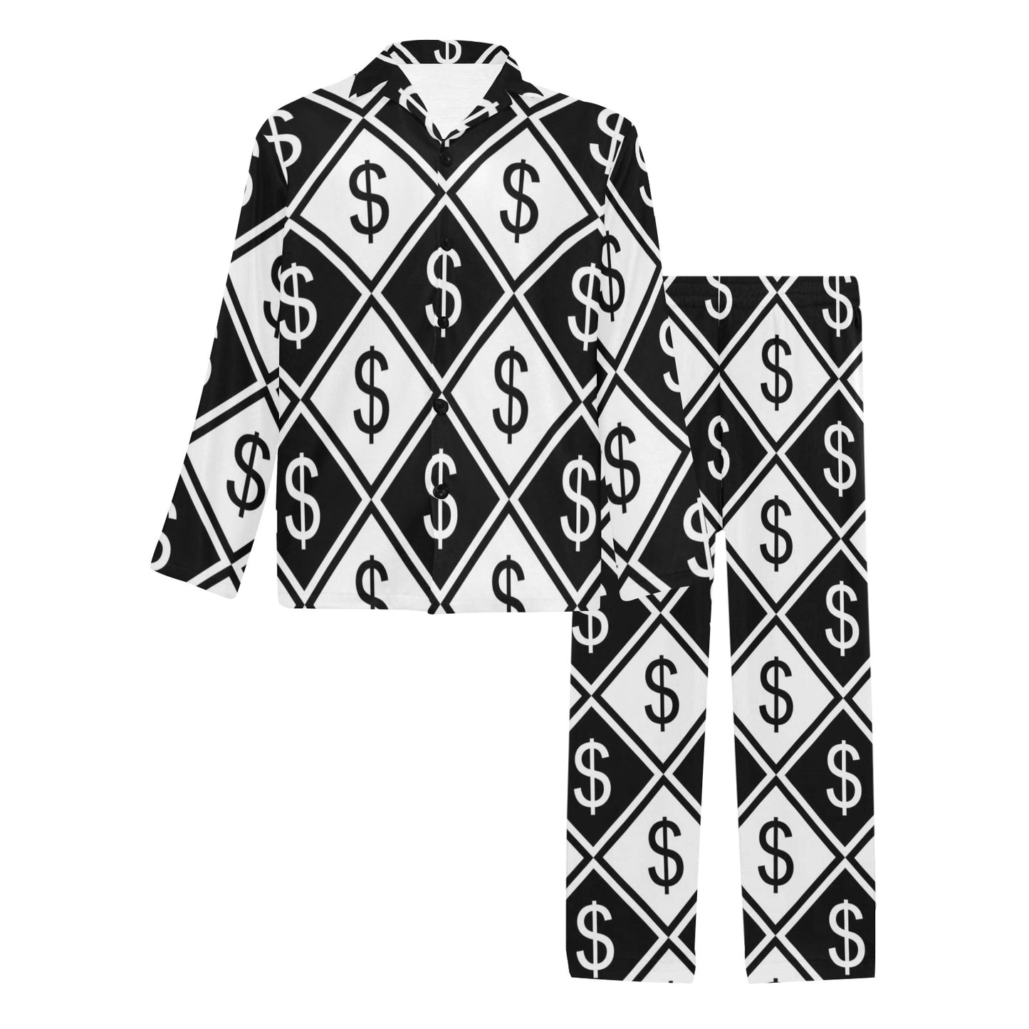 Money Pattern Print Design 04 Men's Long Pajama Set