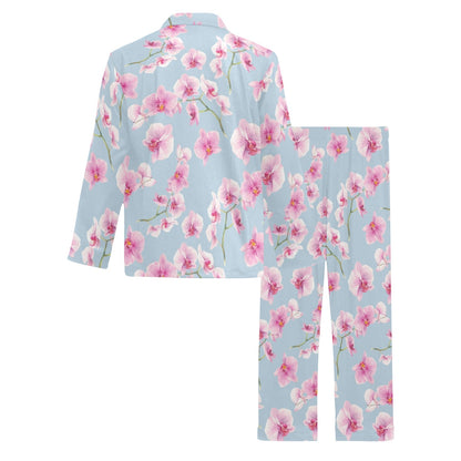 Orchid Pink Pattern Print Design OR01 Men's Long Pajama Set