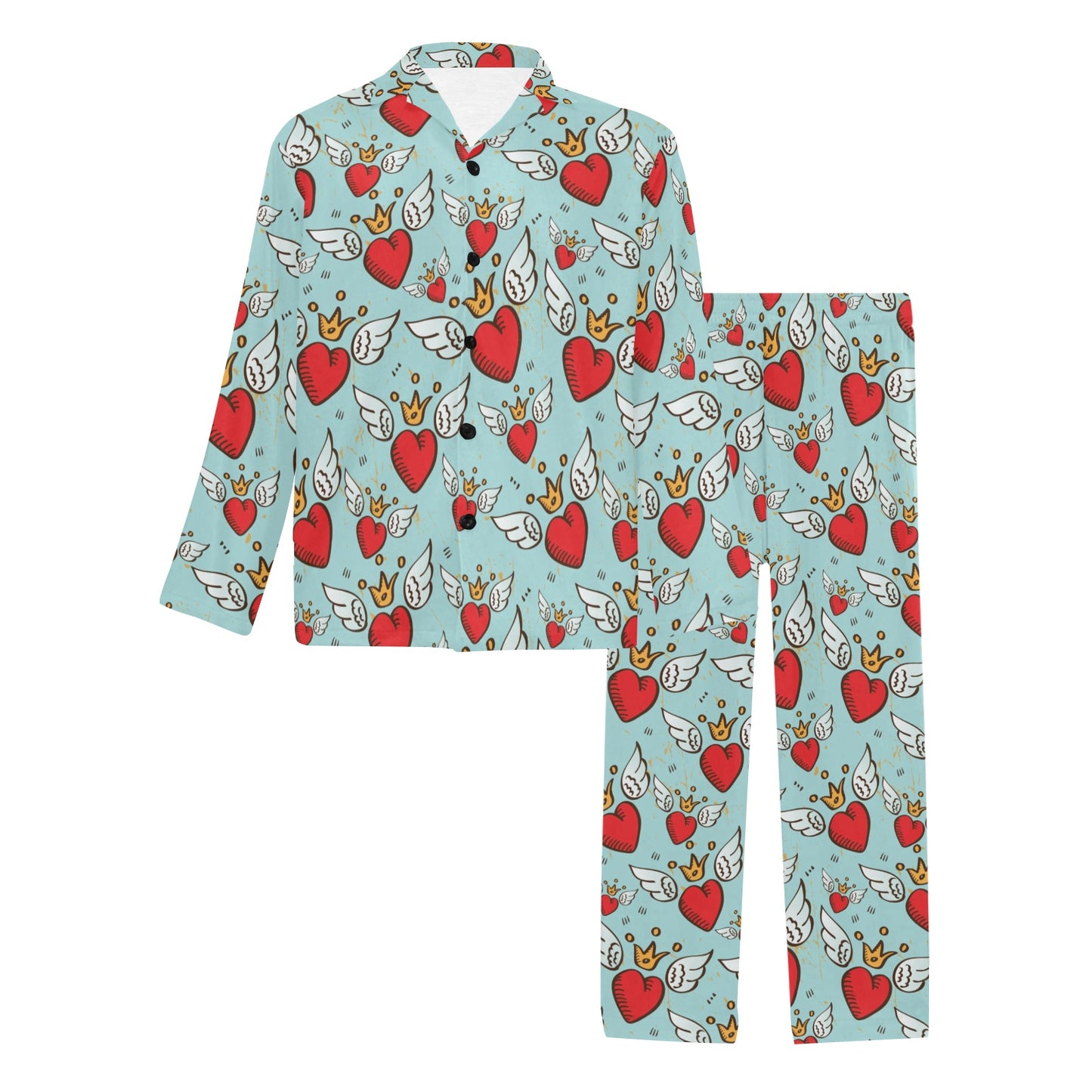 Angel Wings Heart Pattern Print Design 02 Men's Long Pajama Set