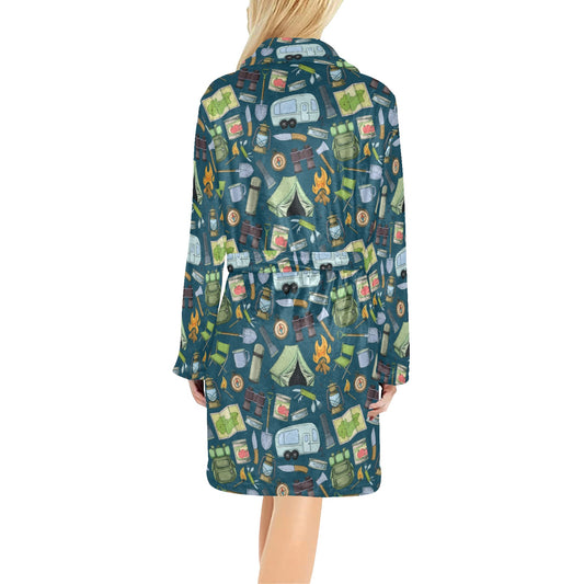 Camping Pattern Print Design 02 Women's Fleece Robe