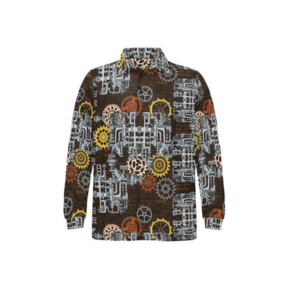Mechanic Pattern Print Design 04 Long Sleeve Polo Shirt For Men's