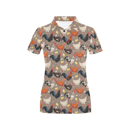 Chicken Evolution Pattern Women's Polo Shirt