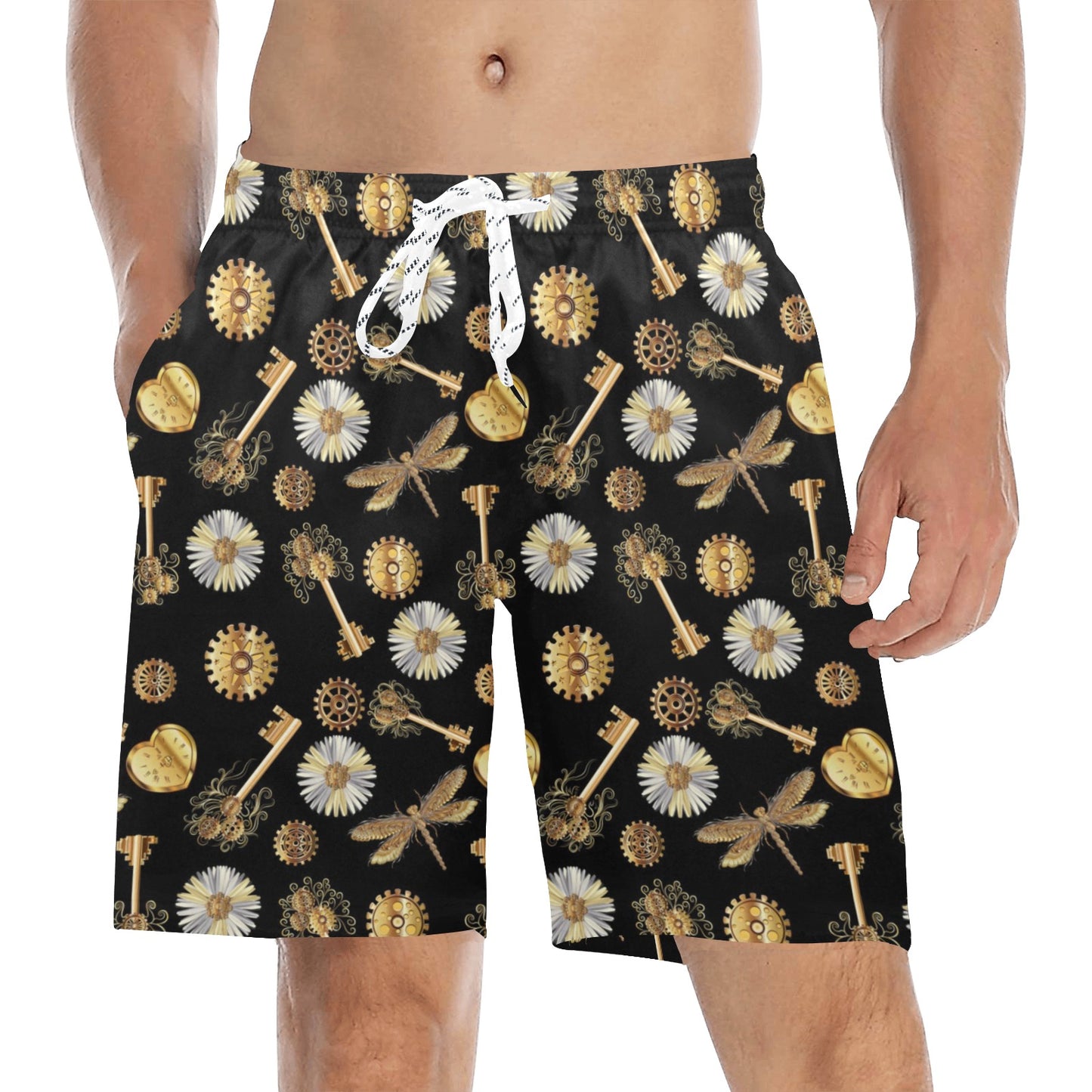 Steampunk Dragonfly Design Themed Print Men's Swim Trunks Beach Shorts