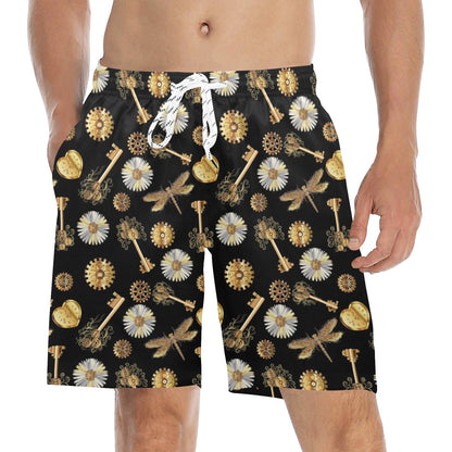 Steampunk Dragonfly Design Themed Print Men's Swim Trunks Beach Shorts