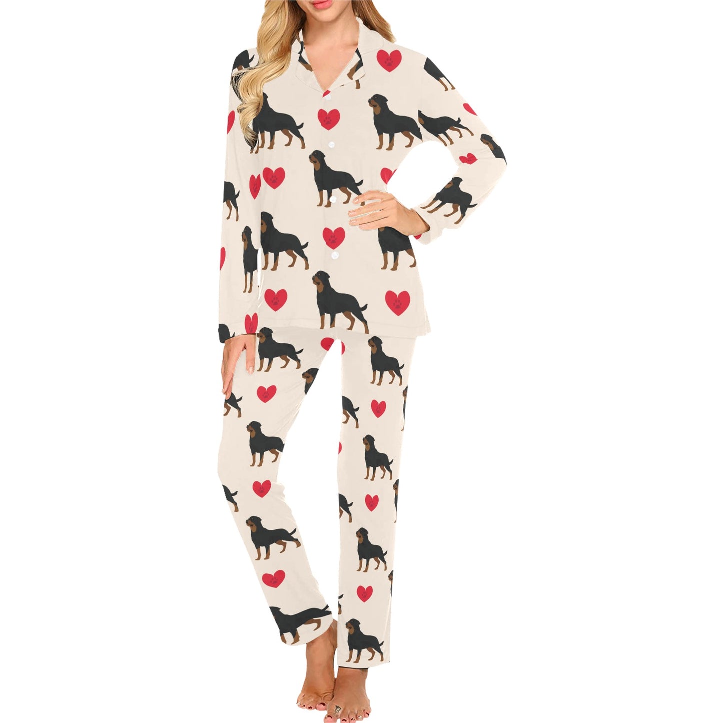 Rottweiler Pattern Print Design A02 Women's Long Pajama Set
