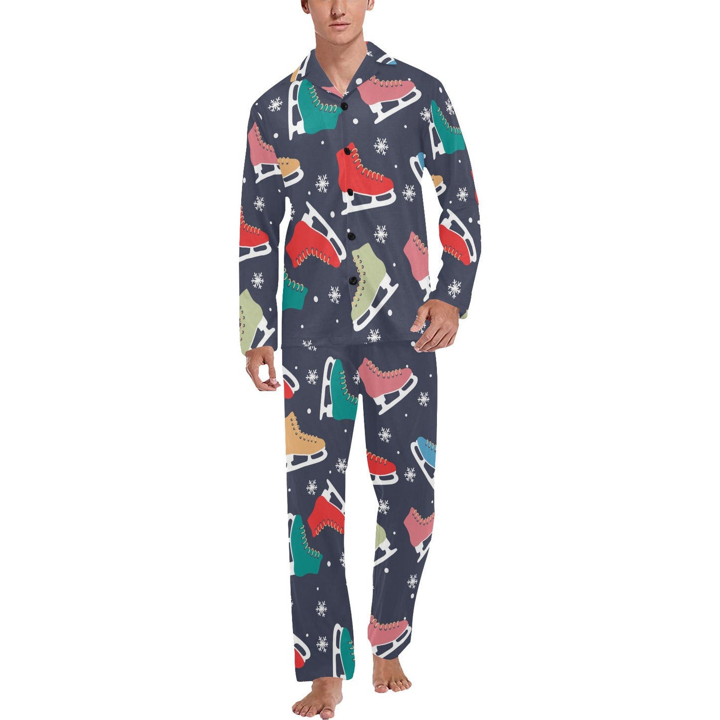 Ice Skate Pattern Print Design 04 Men's Long Pajama Set