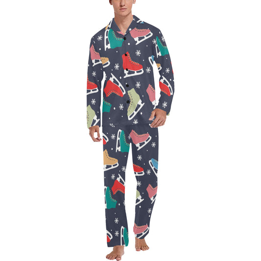 Ice Skate Pattern Print Design 04 Men's Long Pajama Set
