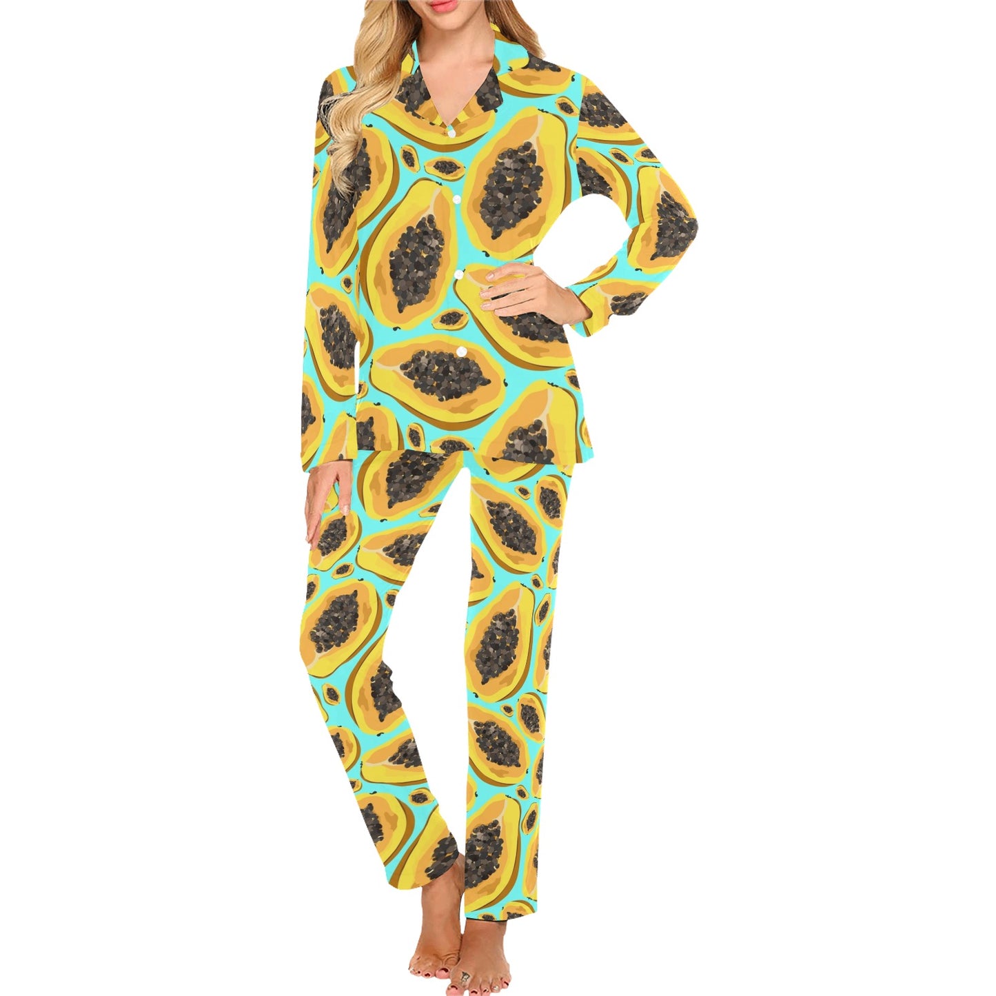 Papaya Pattern Print Design PP03 Women's Long Pajama Set