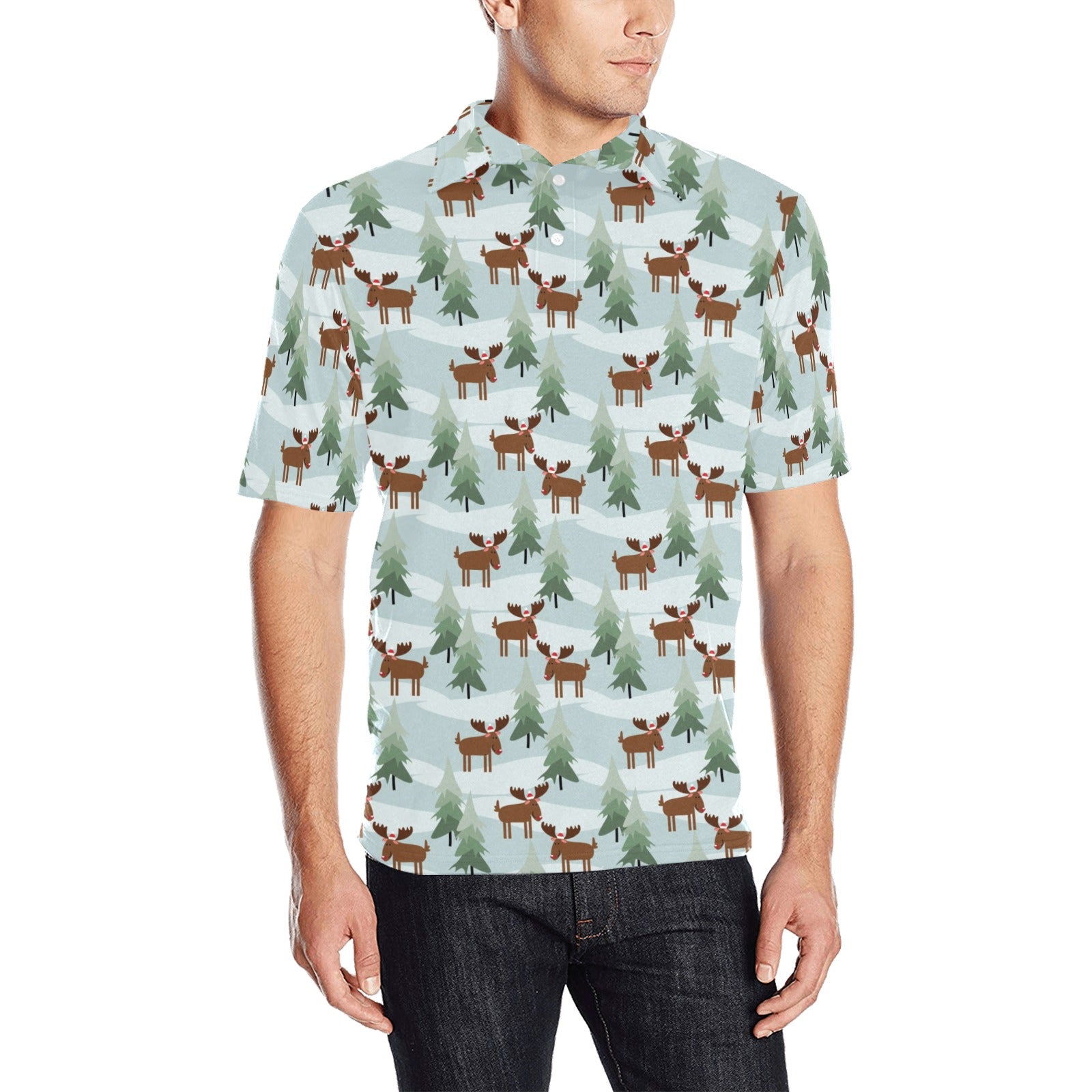 Moose Print Design LKS402 Men Polo Shirt