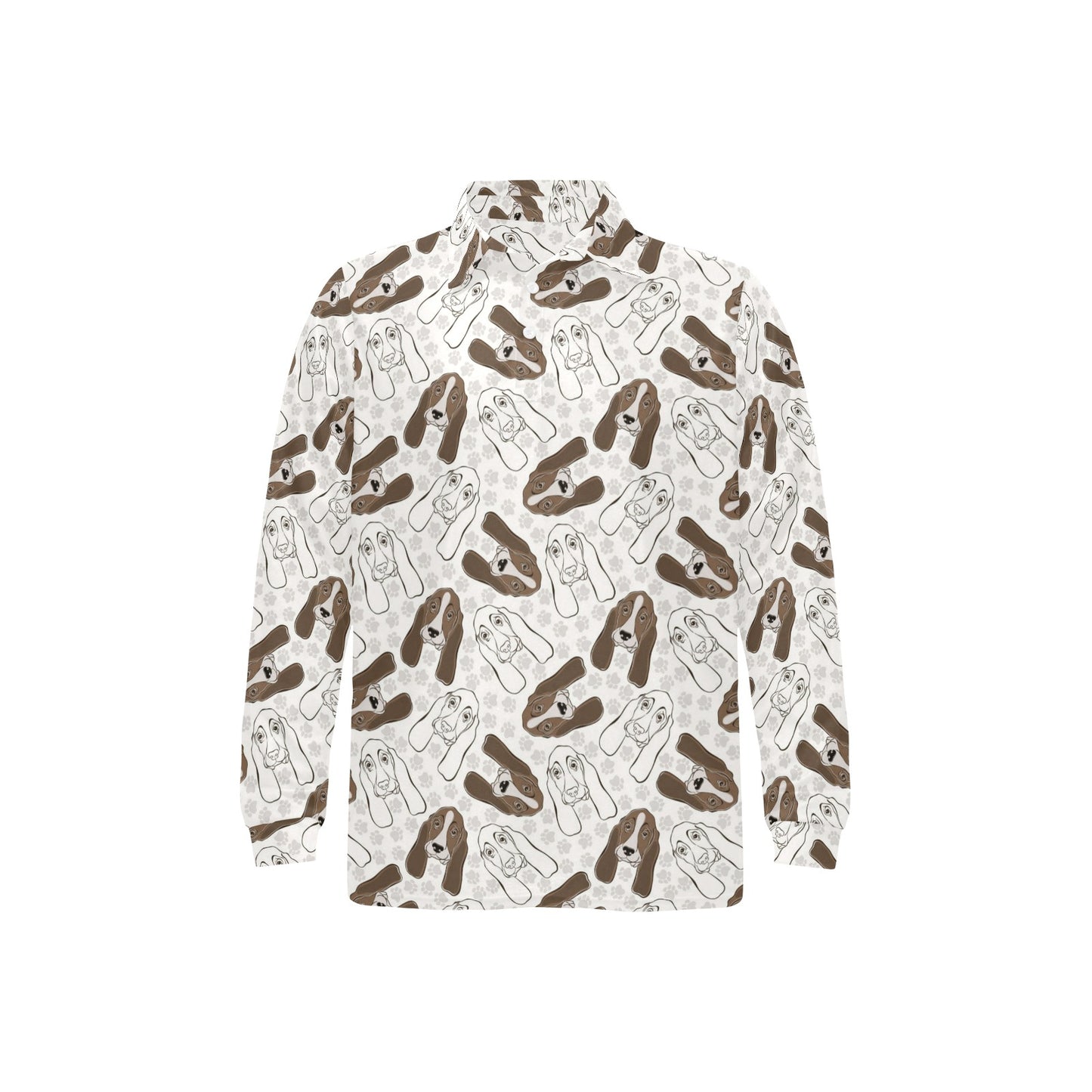 Basset Hound Pattern Print Design 01 Long Sleeve Polo Shirt For Men's