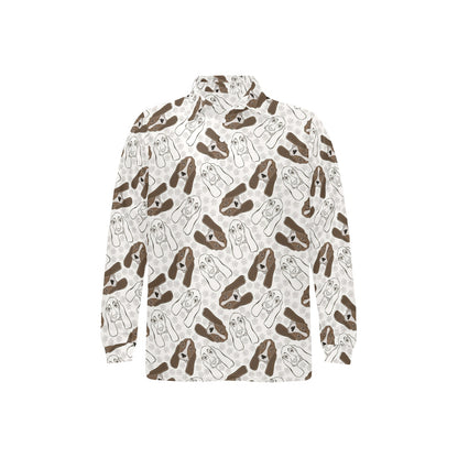Basset Hound Pattern Print Design 01 Long Sleeve Polo Shirt For Men's