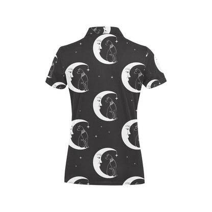 Moon with Cat Pattern Print Design 04 Women's Polo Shirt