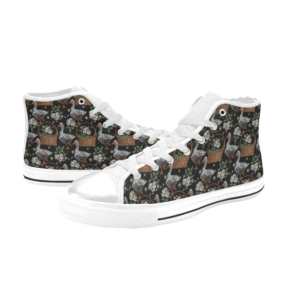 Goose Print Design LKS406 Men's High Top Canvas Shoes