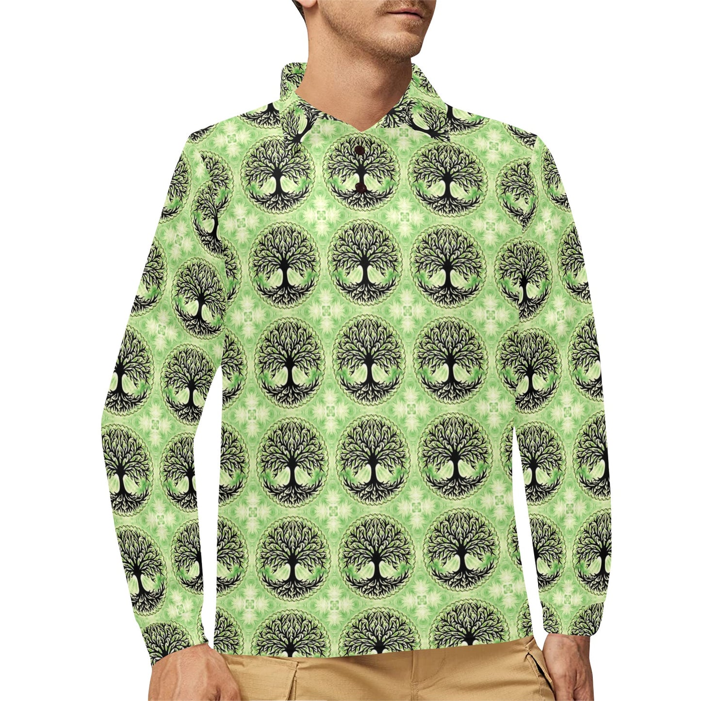 Celtic Pattern Print Design 010 Long Sleeve Polo Shirt For Men's