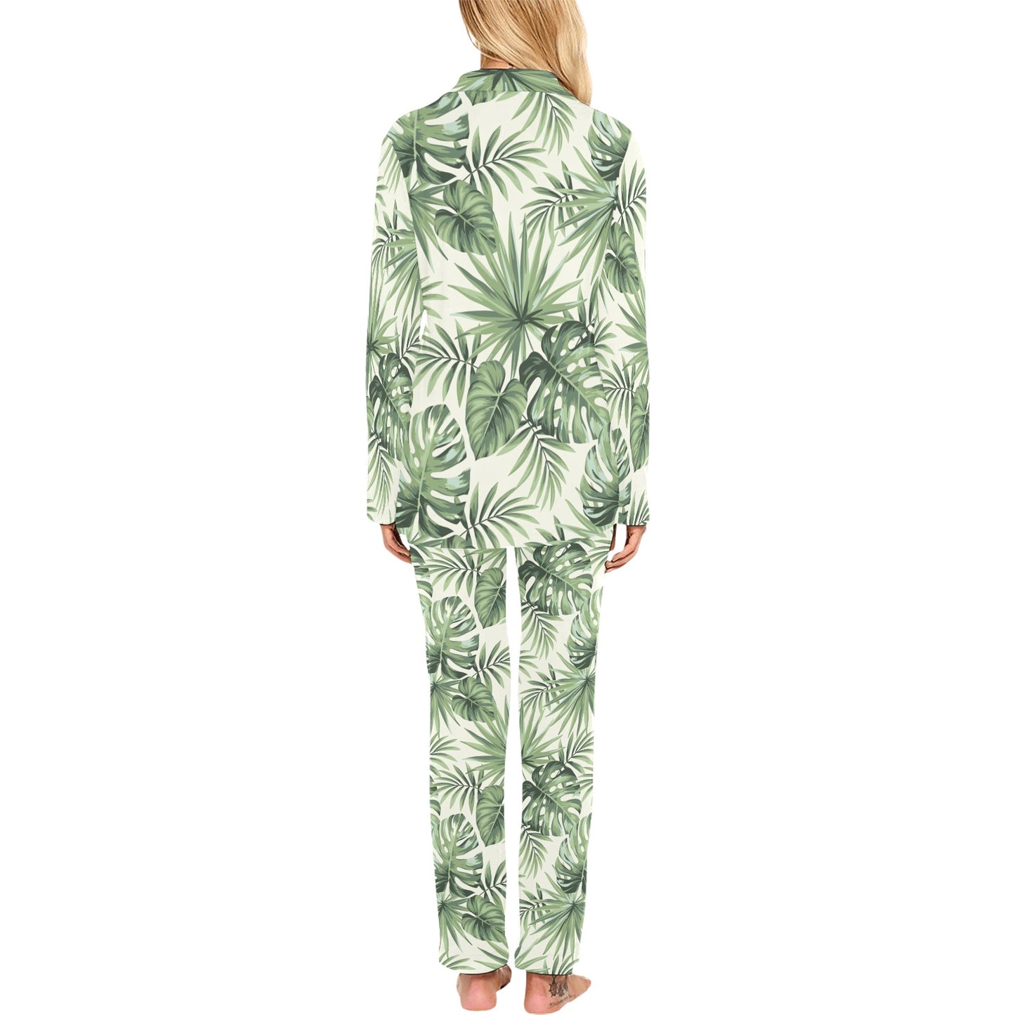 Palm Leaf Pattern Print Design A02 Women's Long Pajama Set
