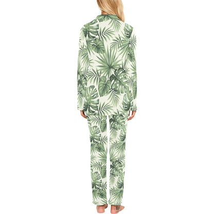 Palm Leaf Pattern Print Design A02 Women's Long Pajama Set