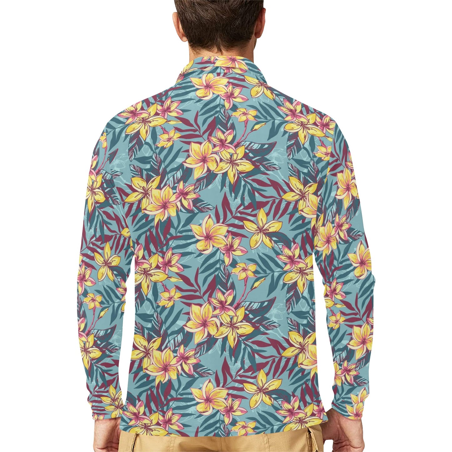 Summer Floral Print Design LKS304 Long Sleeve Polo Shirt For Men's