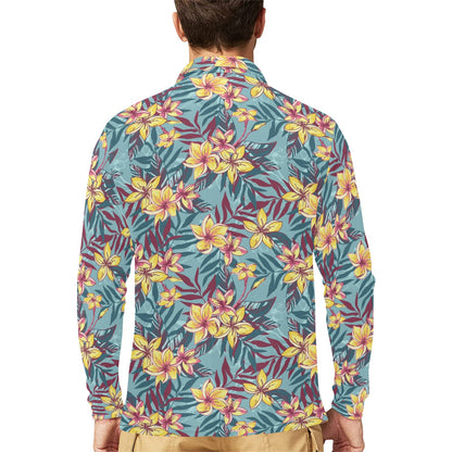 Summer Floral Print Design LKS304 Long Sleeve Polo Shirt For Men's