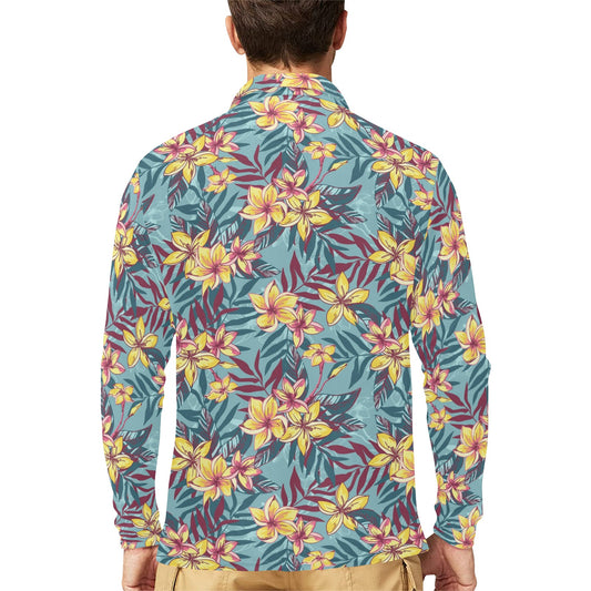 Summer Floral Print Design LKS304 Long Sleeve Polo Shirt For Men's