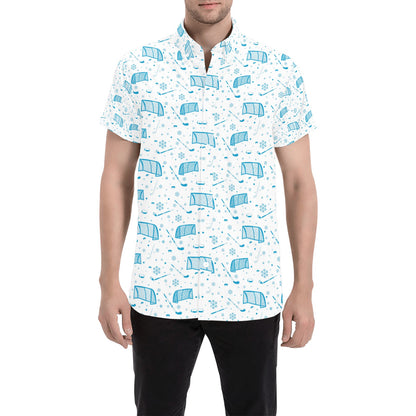 Hockey Print Design LKS303 Men Short Sleeve Button Up Shirt