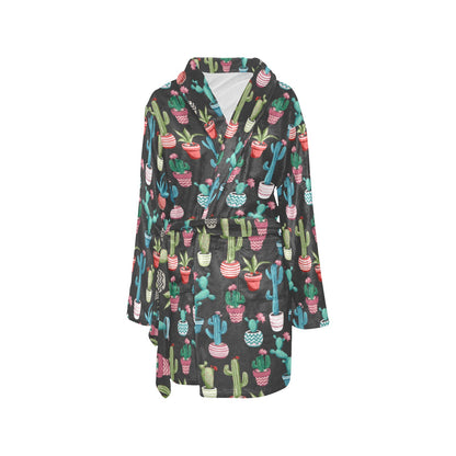 Cactus Pattern Print Design 02 Women's Fleece Robe