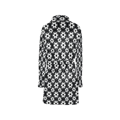 Soccer Ball Black Print Pattern Women's Fleece Robe