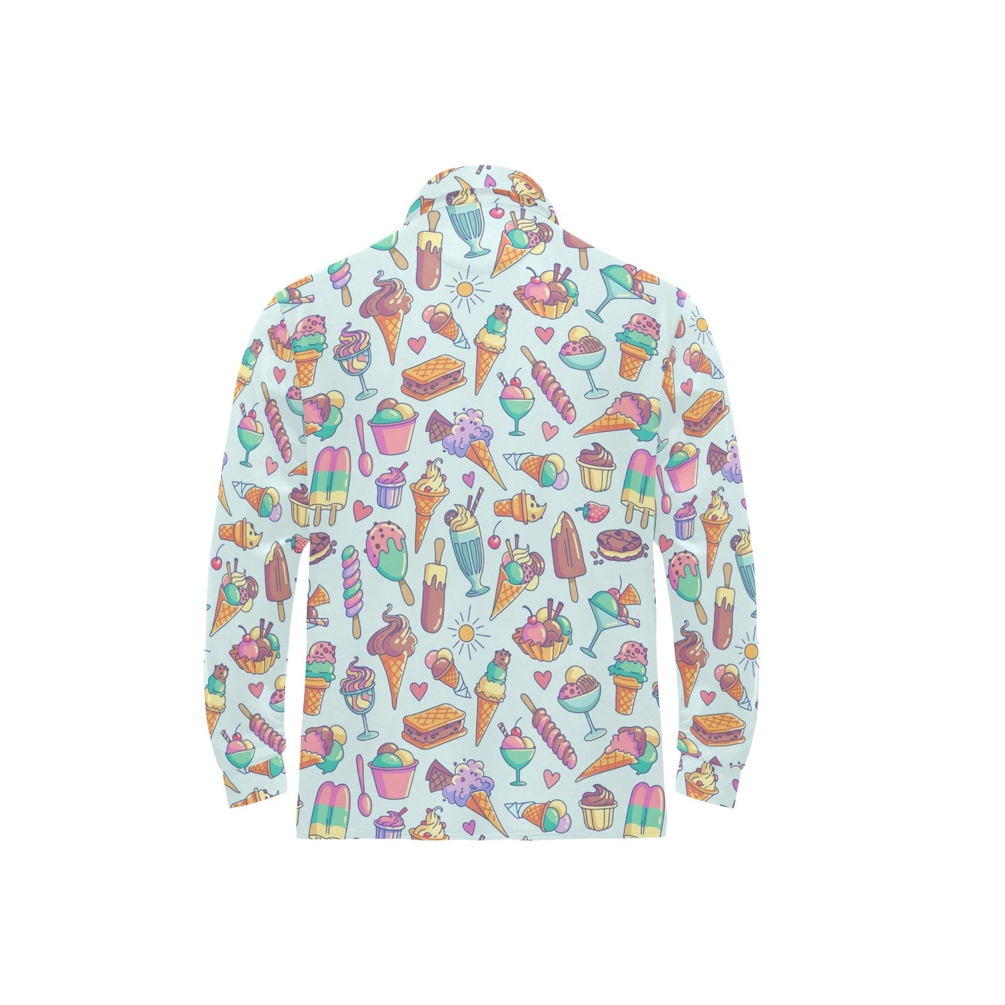 Ice Cream Pattern Print Design IC02 Long Sleeve Polo Shirt For Men's