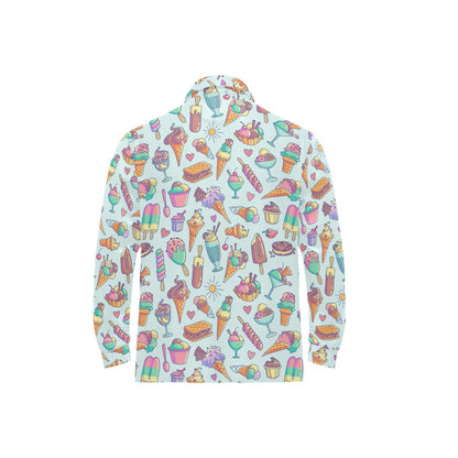 Ice Cream Pattern Print Design IC02 Long Sleeve Polo Shirt For Men's