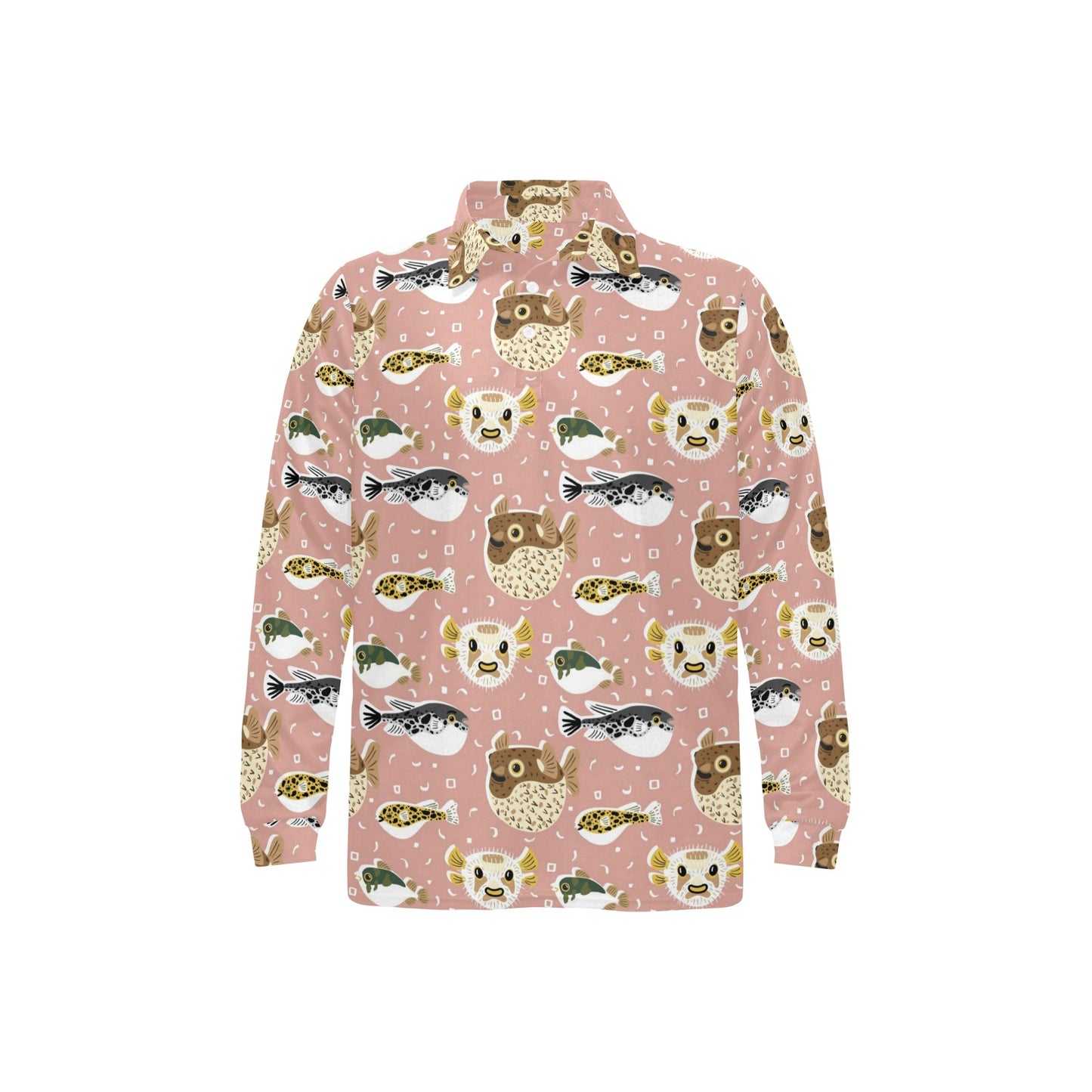Fugu Cute Pattern Print Design 01 Long Sleeve Polo Shirt For Men's