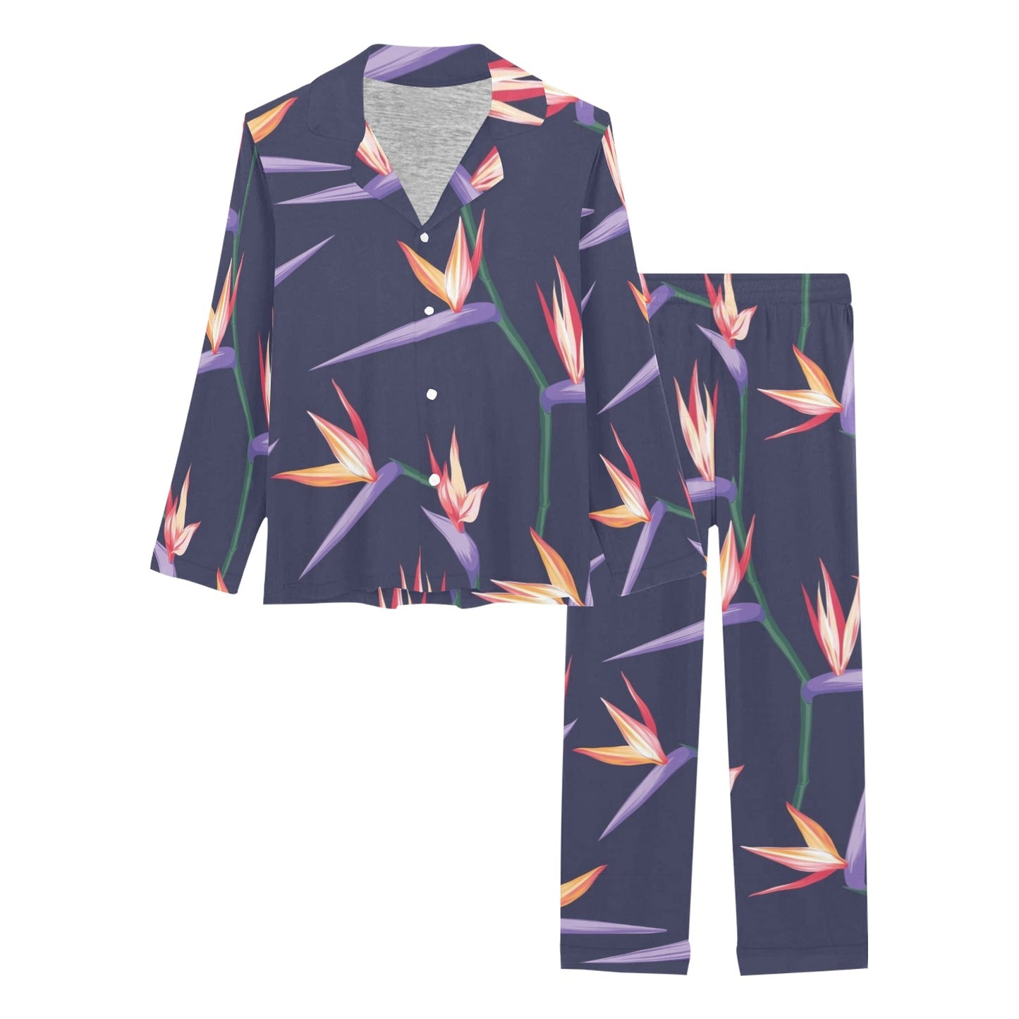 Bird Of Paradise Pattern Print Design BOP015 Women's Long Pajama Set