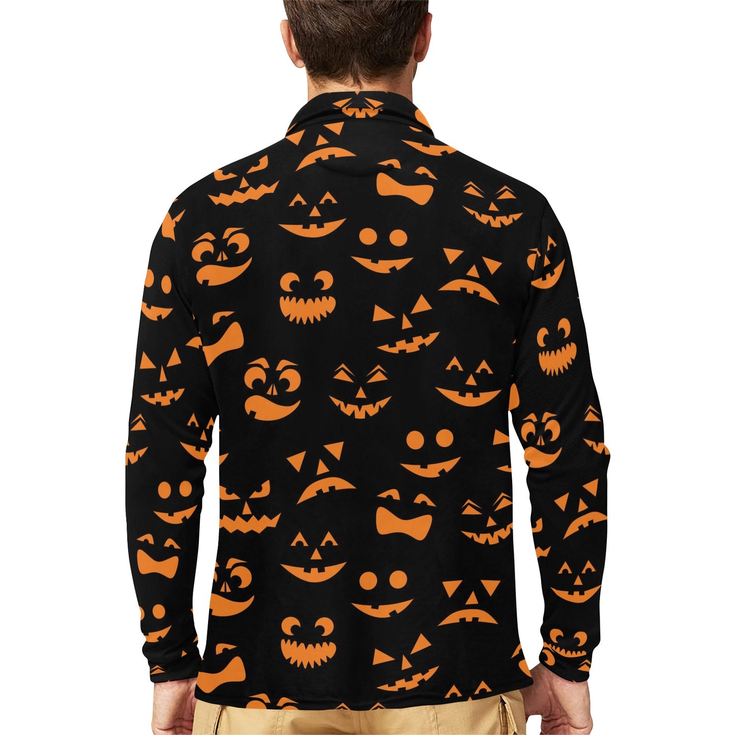 Halloween Pattern Print Design 02 Long Sleeve Polo Shirt For Men's