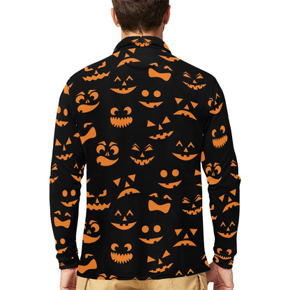 Halloween Pattern Print Design 02 Long Sleeve Polo Shirt For Men's