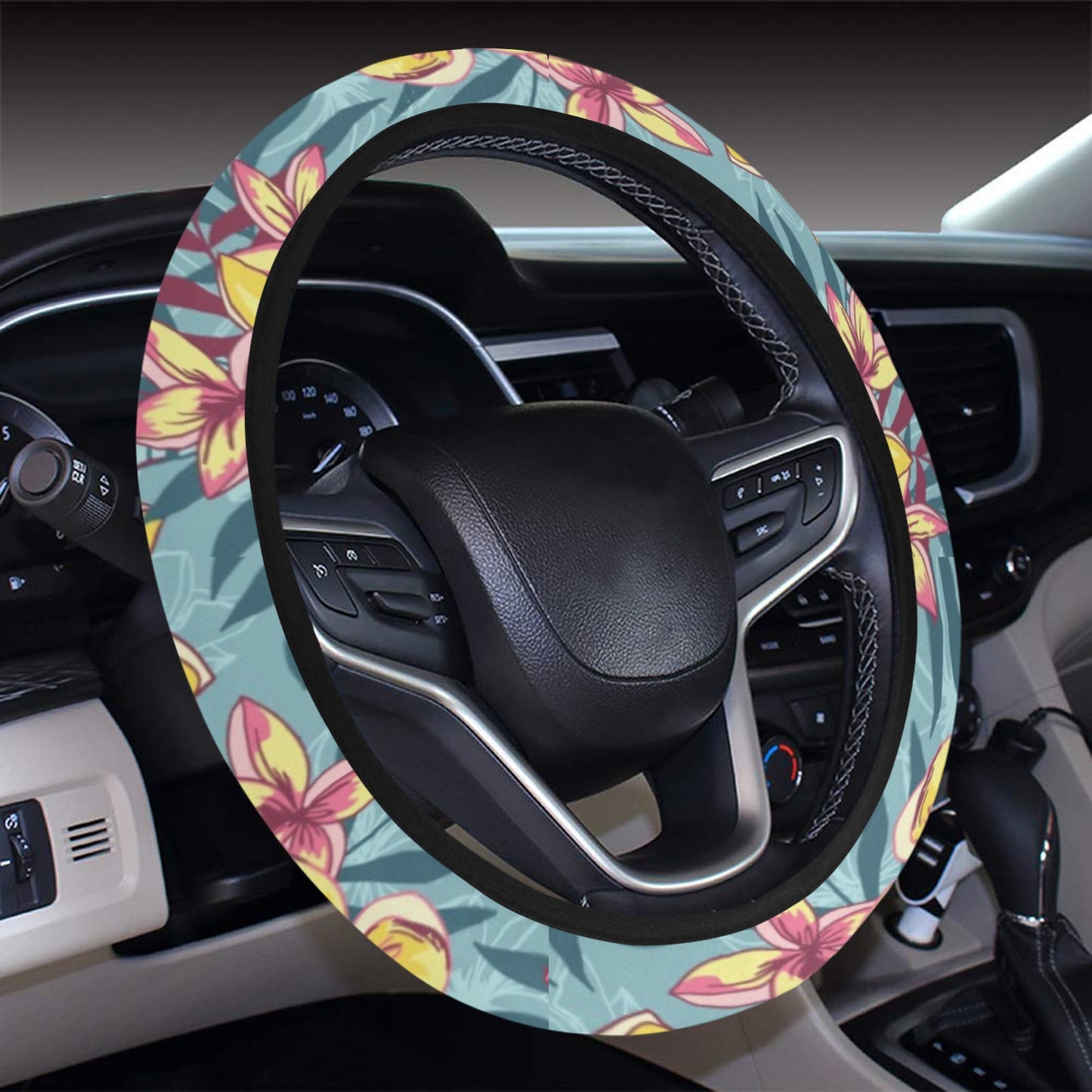 Summer Floral Print Design LKS304 Steering Wheel Cover with Elastic Edge