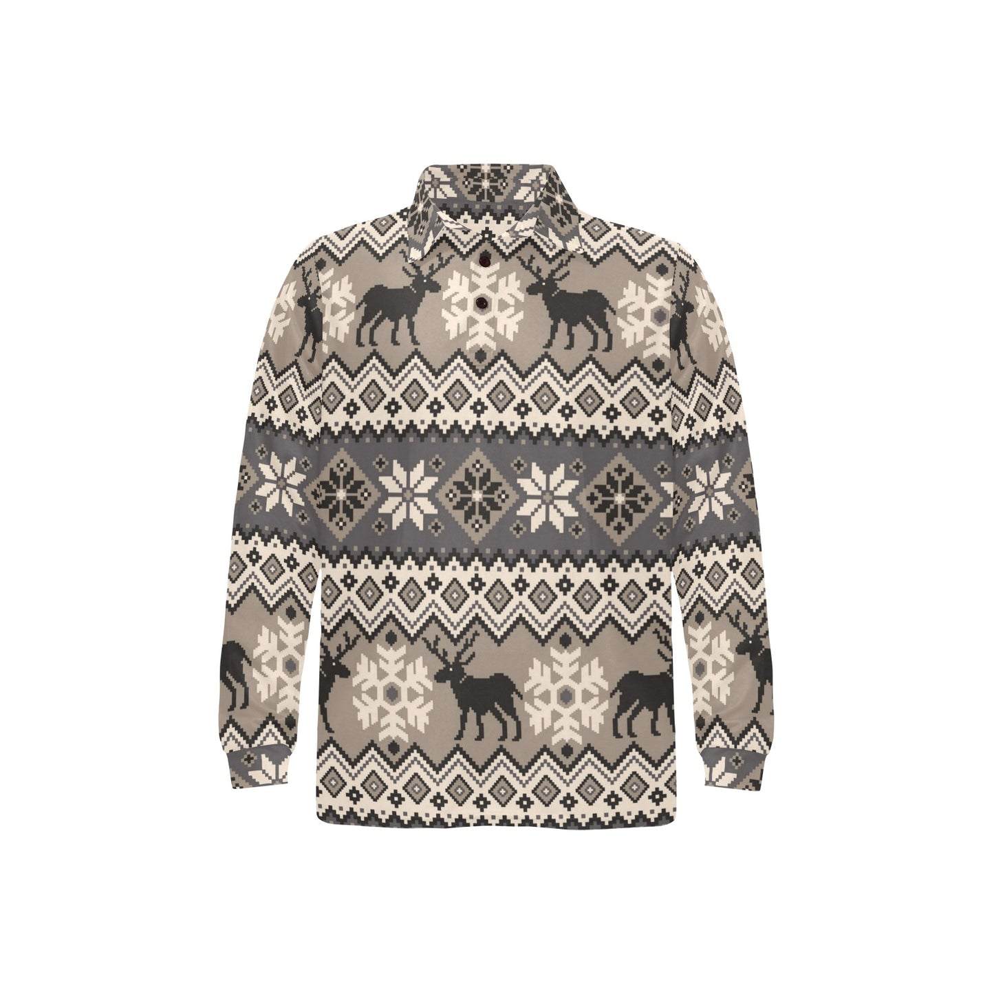 Nordic Pattern Print Design A01 Long Sleeve Polo Shirt For Men's