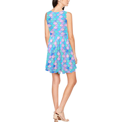 Mermaid Scales Pastel Pattern Print Design 07 Sleeveless Dress