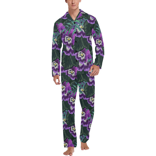 Pansy Pattern Print Design PS07 Men's Long Pajama Set