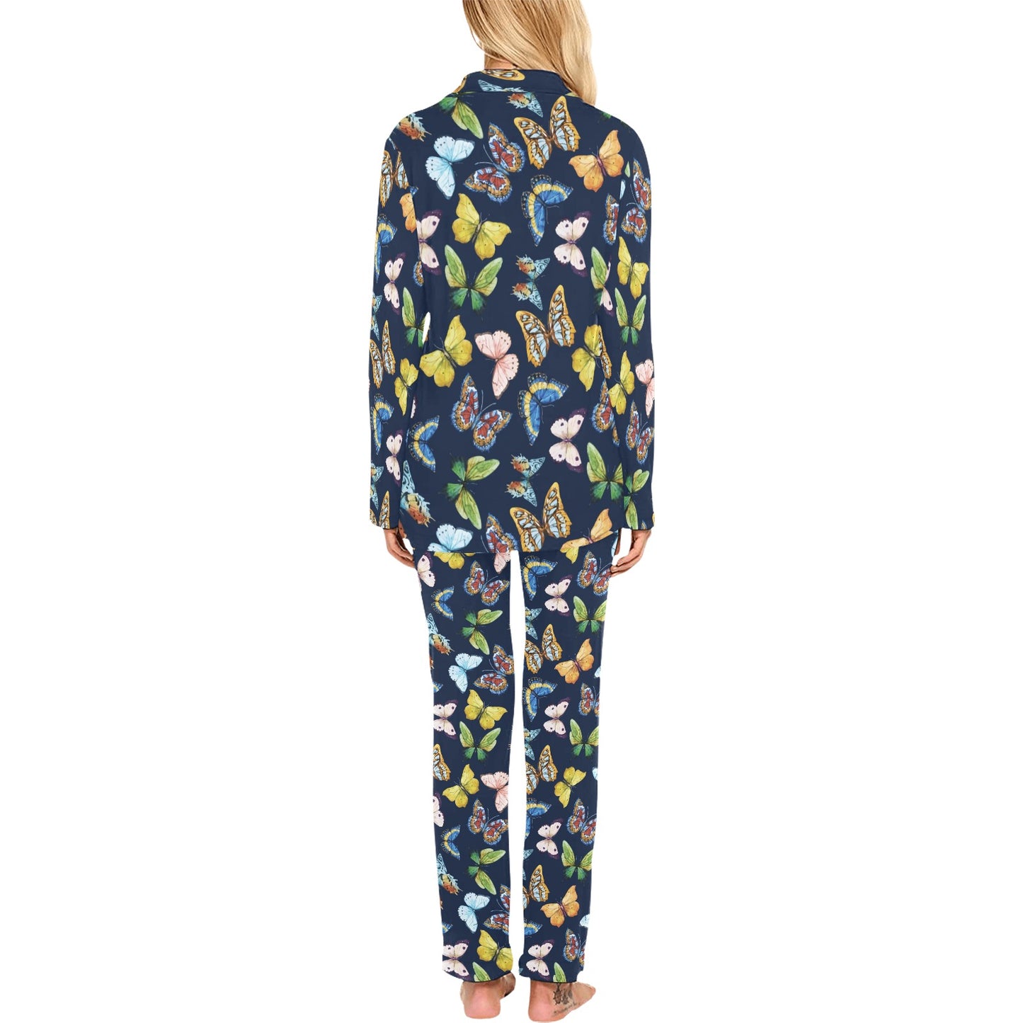 Butterfly Beautiful Print Pattern Women's Long Pajama Set
