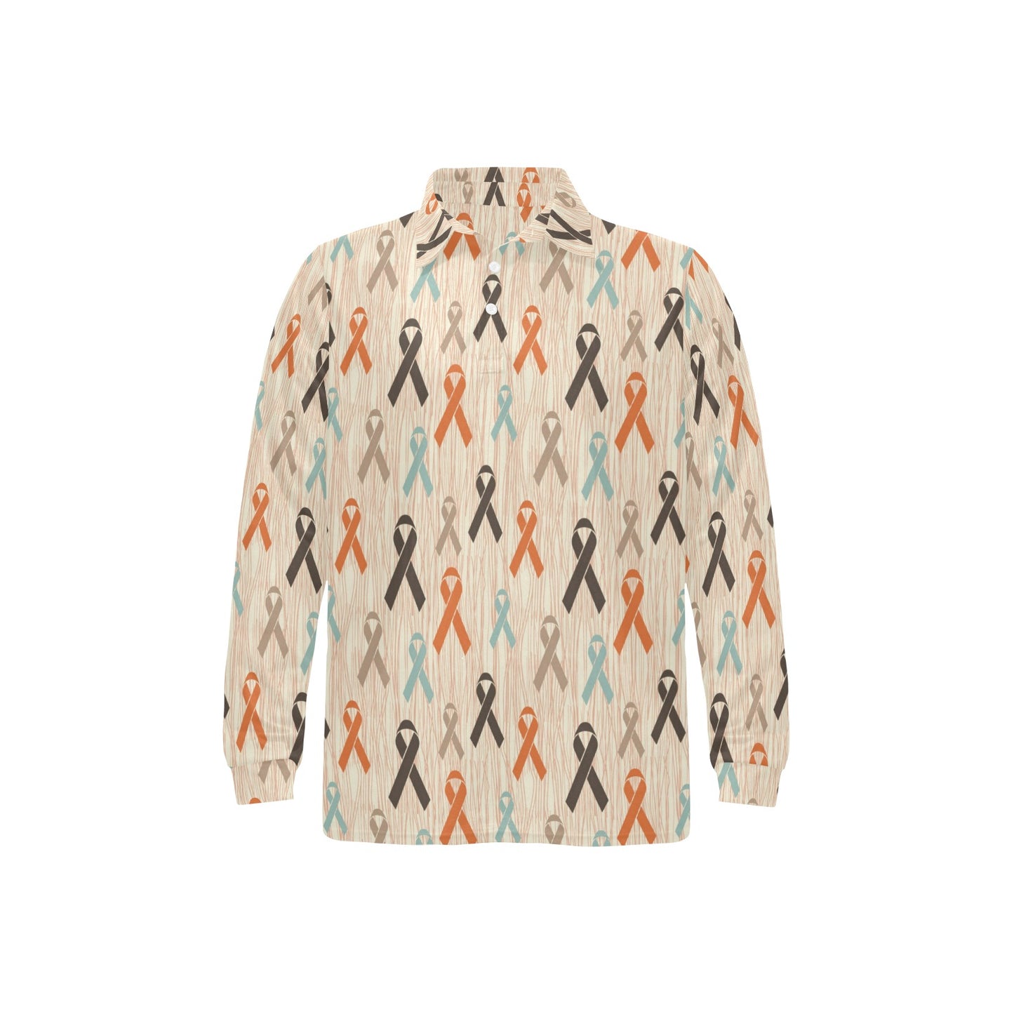 Cancer Awareness Pattern Print Design 01 Long Sleeve Polo Shirt For Men's