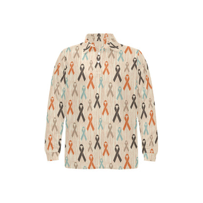 Cancer Awareness Pattern Print Design 01 Long Sleeve Polo Shirt For Men's