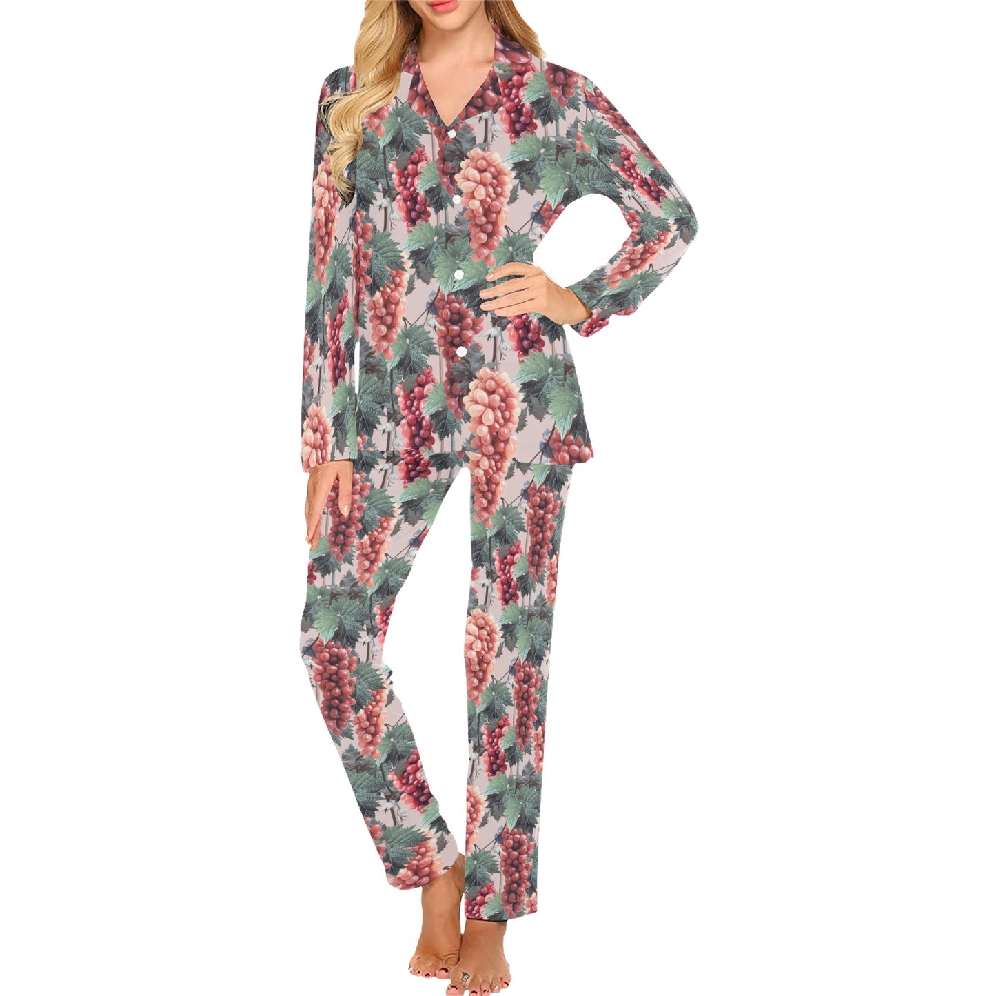 Grape Pattern Print Design GP01 Women's Long Pajama Set