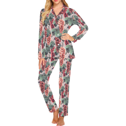 Grape Pattern Print Design GP01 Women's Long Pajama Set