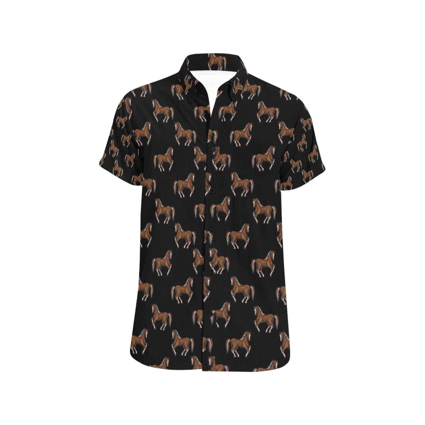 Horse Print Design LKS3010 Men Short Sleeve Button Up Shirt