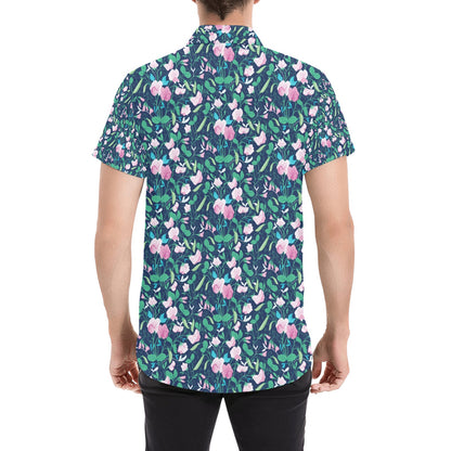 Sweet Pea Print Design LKS303 Men Short Sleeve Button Up Shirt